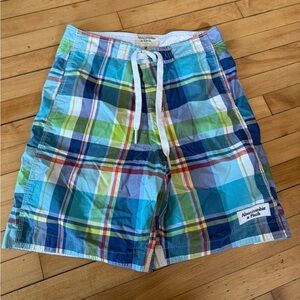Abercrombie Fitch Board Shorts‎ Men Medium Blue Madras Plaid Lace Up Swim Trunks